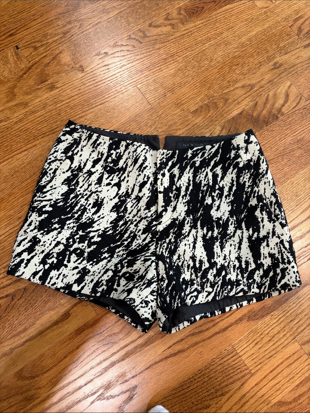 rag & bone Black and White Abstract High-Waist Shorts